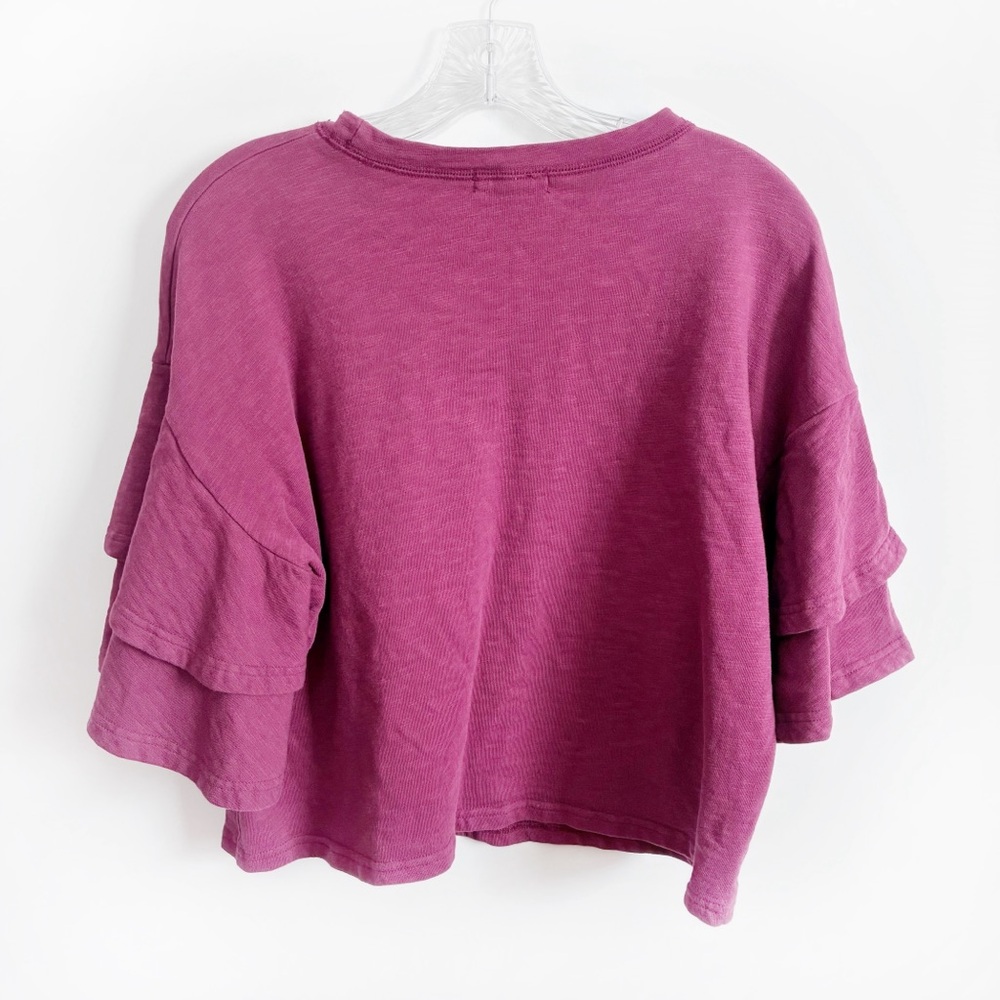 Altar'd State sweatshirt burgundy purple floral embroidered ruffled sleeves - Picture 9 of 9